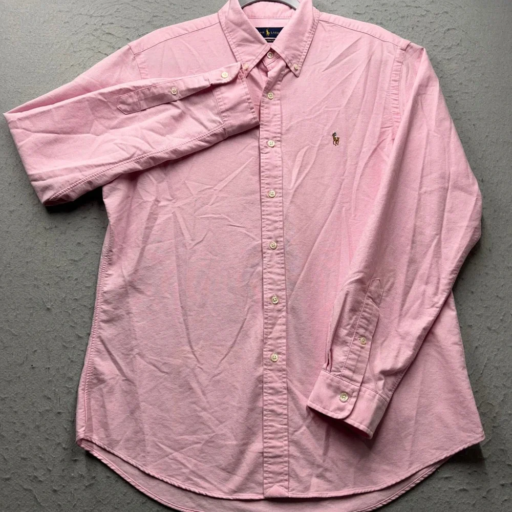 Ralph Lauren Mens Custom Fit Oxford Button Down Shirt Pink Long Sleeve Large